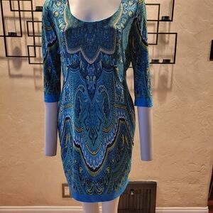 Chic Teal Paisley 3/4 Sleeve Dress